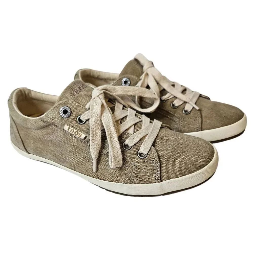 Taos Starwashed canvas sneakers, tan. Size 8.